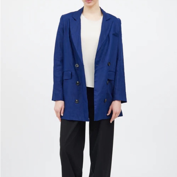 Reformation M Blue Maxwell 100% Linen
Blazer Dress Tuxedo Double Breast Jacket - Picture 4 of 9